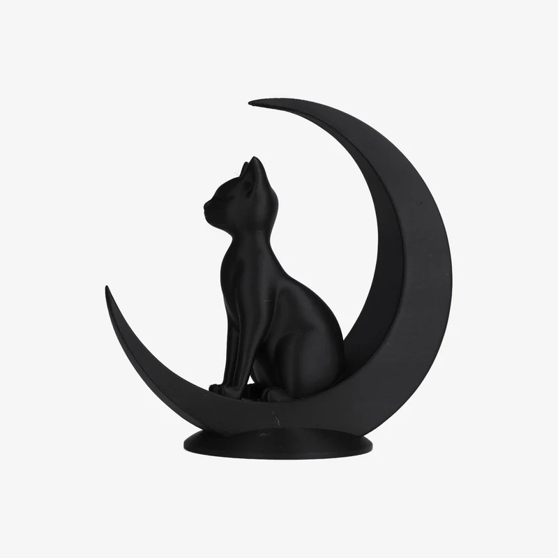 Minimalist Cat Sitting on the Moon 3D Printed Figurines