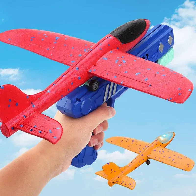 Flygande Skumflygplan för Barn 4–12 år – 3-pack med Avfyrningspistol, LED-ljus & 2 Flyglägen