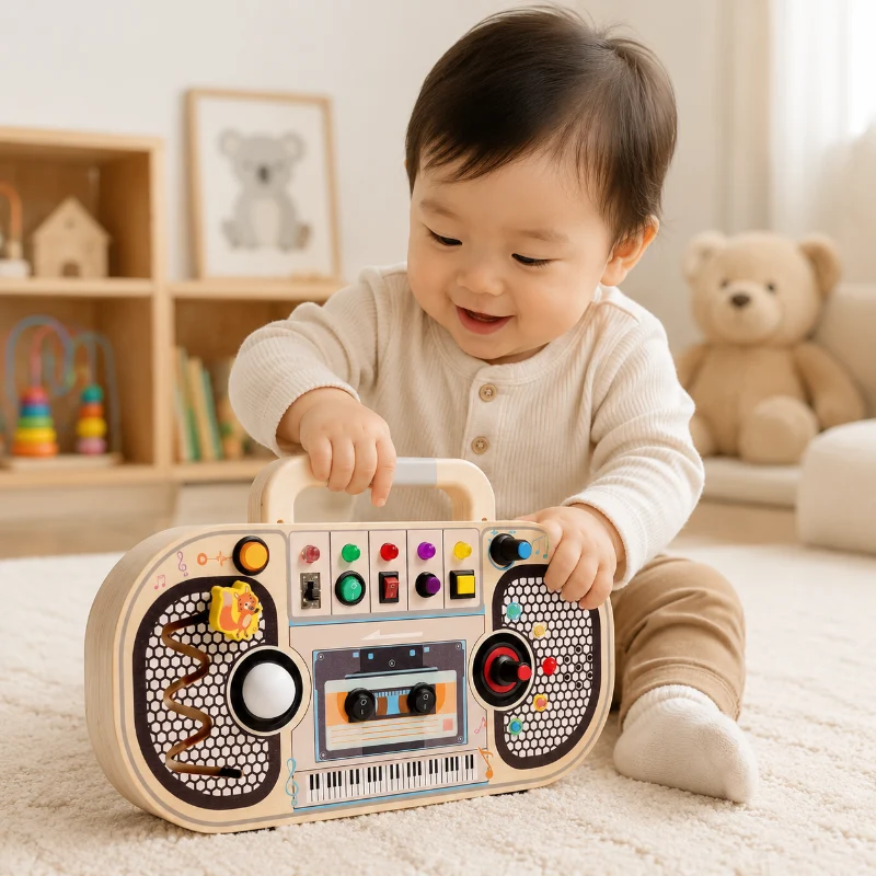 Wooden Busy Board – Motorik & interaktivitet – Aktiviteter på musikbrädet