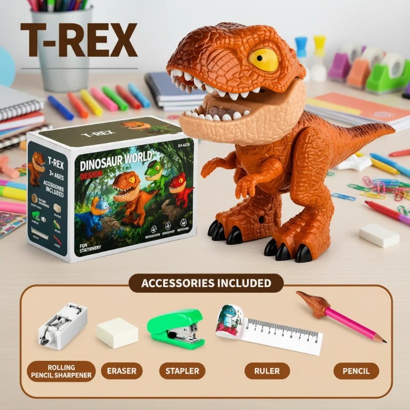 Dinosaur Stationery Toy – Kreativt & lärorikt – 5-i-1-skrivbordsset