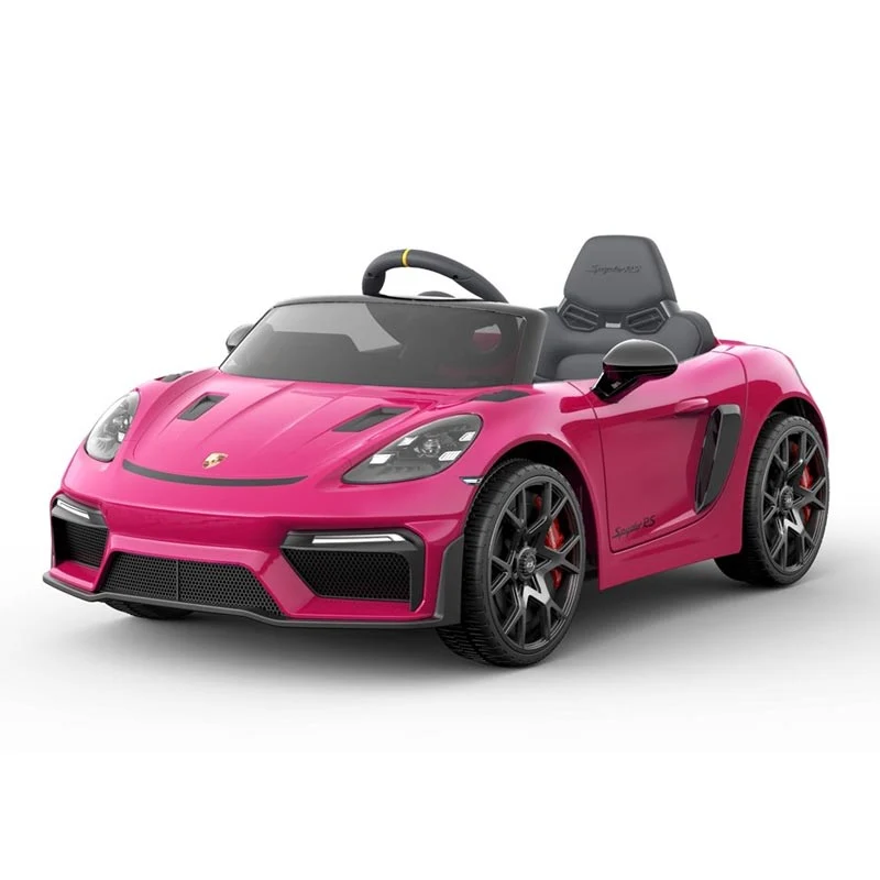 Azeno Porsche Spyder 718 RS Rosa elbil med gummihjul och MP3