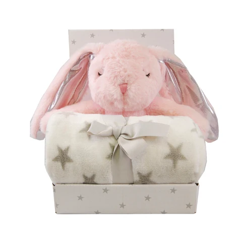 Carlo Baby Presentset Fleecefilt & gosedjur Rosa Kanin