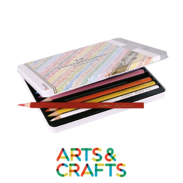 Crayons forme triangulaire - 12 couleurs assorties dans boite métal