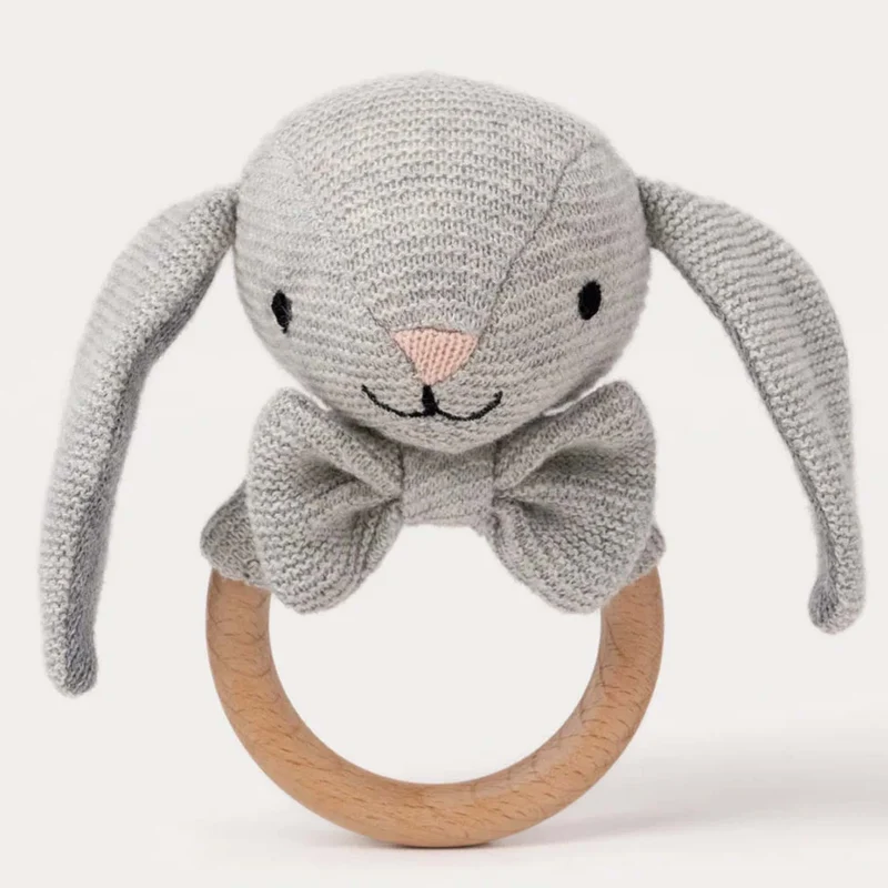 Teddykompaniet Teddy Organic Skallra Kanin Grå Stickad 14cm