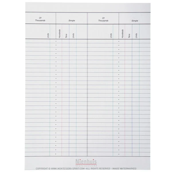 50 feuillets pour travail petit boulier