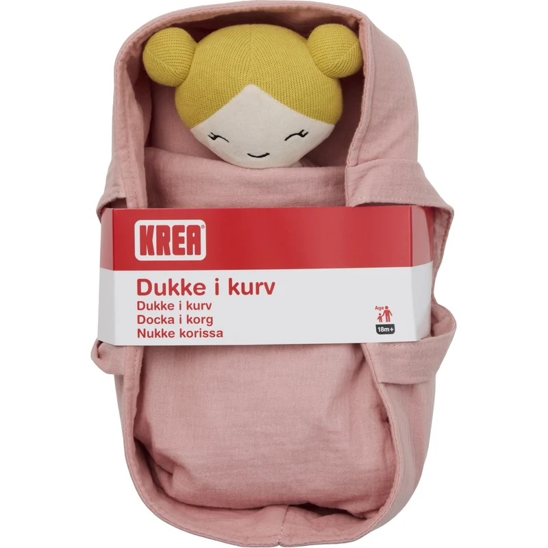 KREA® Dukke I Kurv Rosa