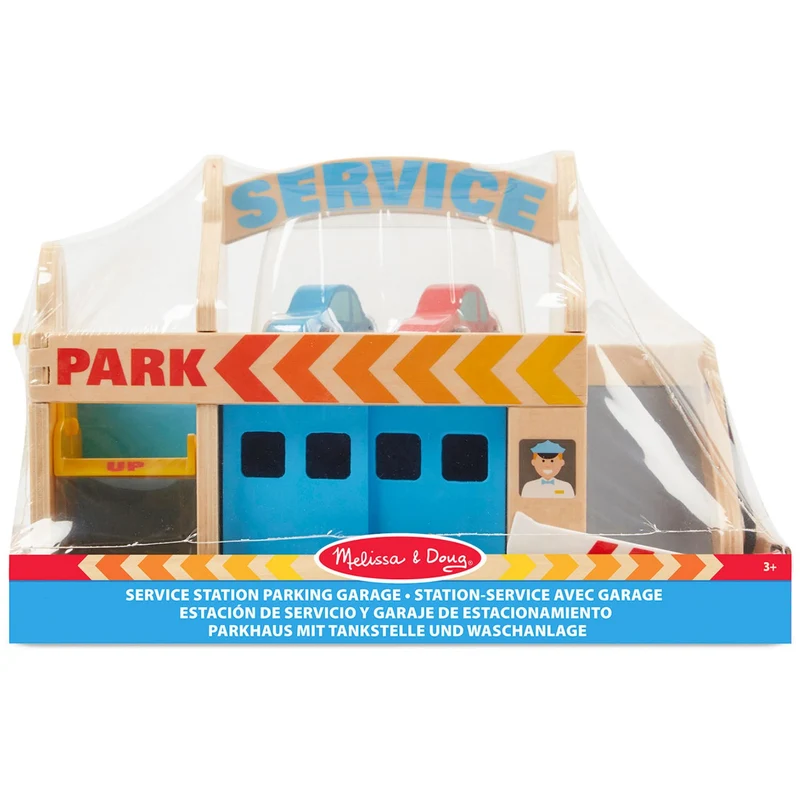 Melissa & Doug Multifarvet Parkeringshus Med Bilvask Og Tankstation
