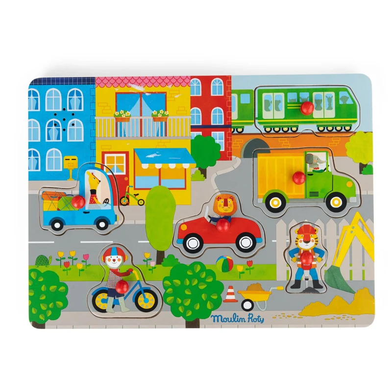 Moulin Roty Knoppuslespil Med Lyd 6 Brk - Byen - Les Popipop