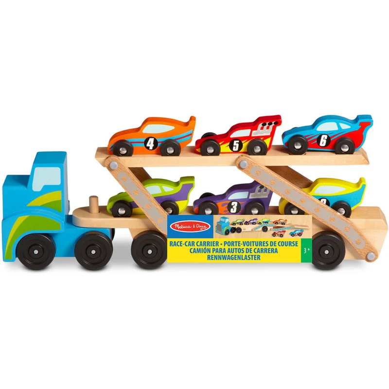 Melissa & Doug Multifarvet Biltransporter "Mega Racerbiler" Sæt