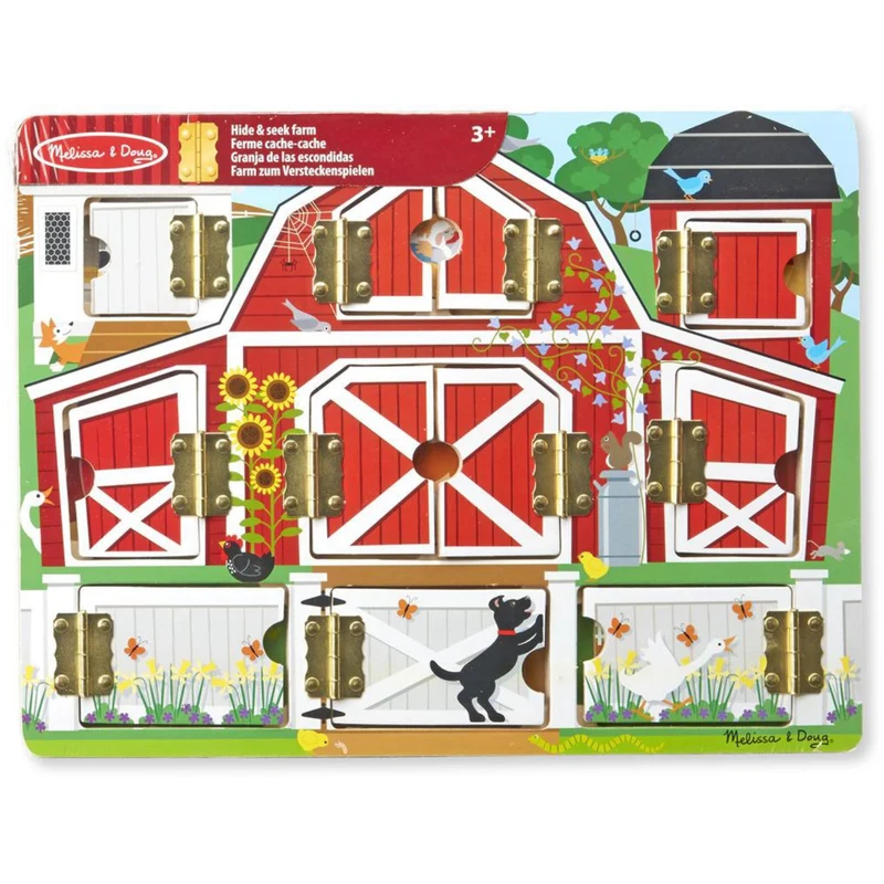 Melissa & Doug Multifarvet Activity Board Wooden Hide And Seek Farm