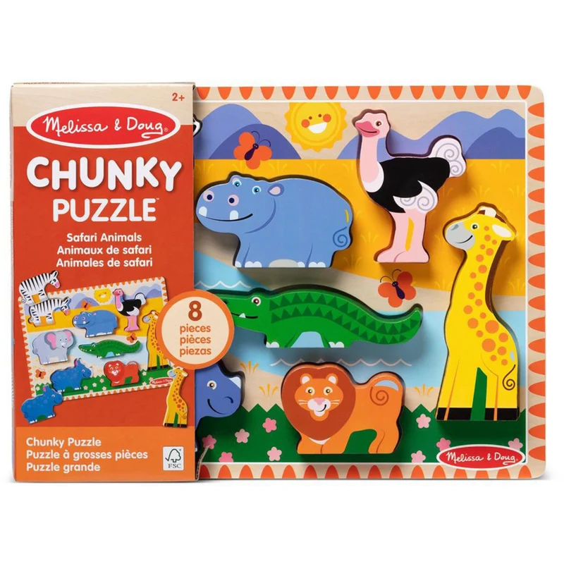 Melissa & Doug Multifarvet Wooden Chunky Puzzle Safari Animals