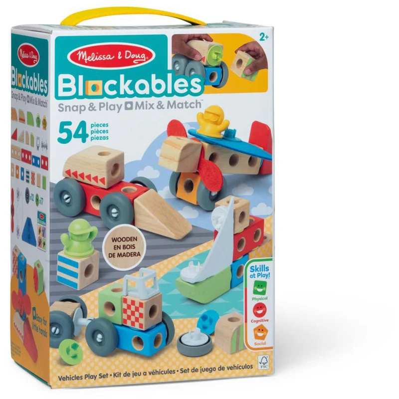Melissa & Doug Multifarvet Blockables Playset Køretøjer 54Pcs