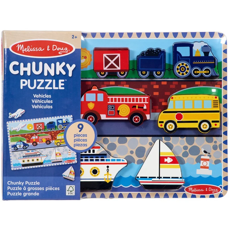 Melissa & Doug Multifarvet Puslespil - Chunky Brikker - Køretøjer