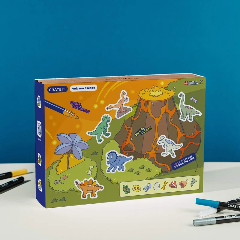 Crateit Dinosaur Wooden Legetøj Volcano Escape