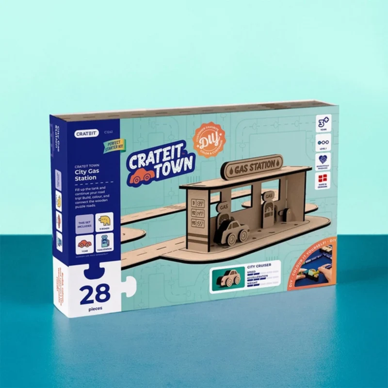 Crateit Town Wooden Legetøj City Gas Station