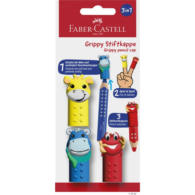 Faber-Castell Dyrehætter Til Grippy Farveblyanter 3-i-1