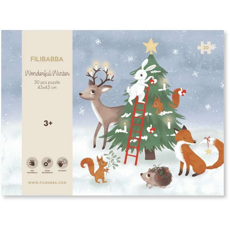 FILIBABBA Forest Friends Puslespil 30 Brikker 45x45 Cm Wonderful Winter