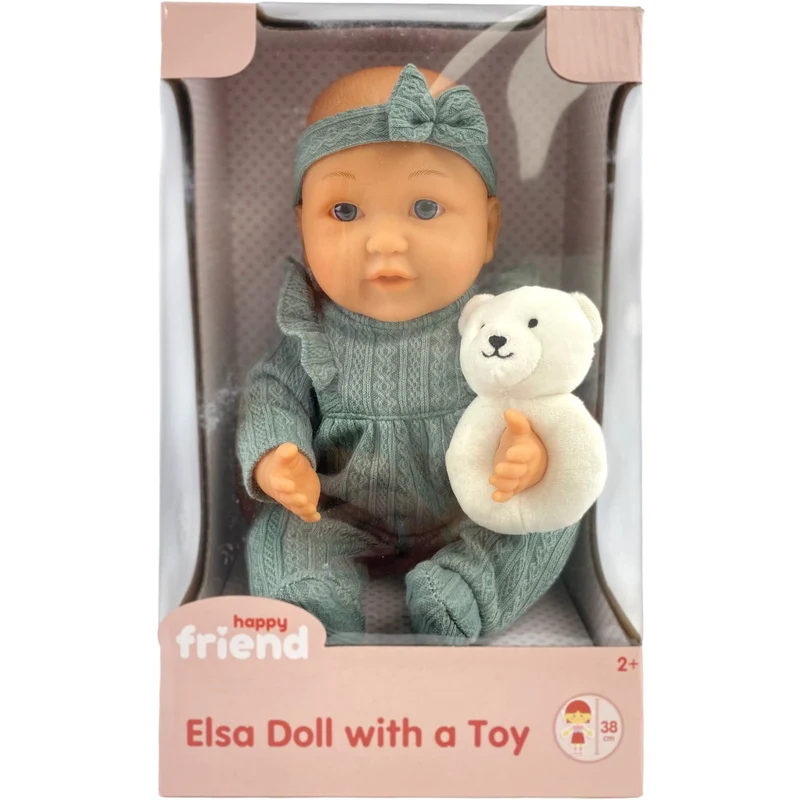 Happy Friend Elsa Dukke 38 Cm Med Et Legetøj Grøn Dragt