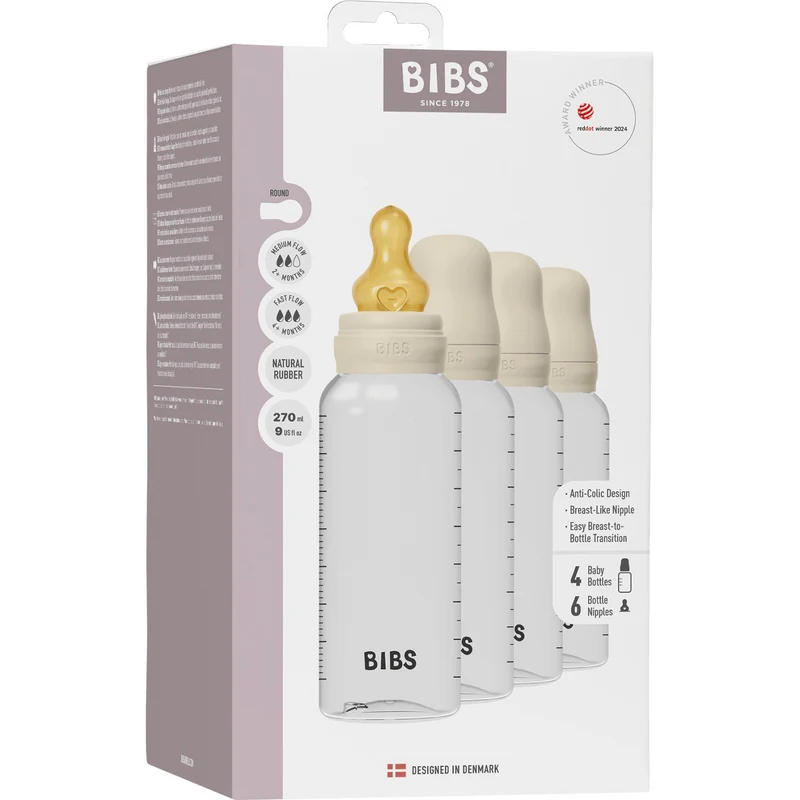 Bibs Ivory Baby Flaske Round Latex 4-Pak