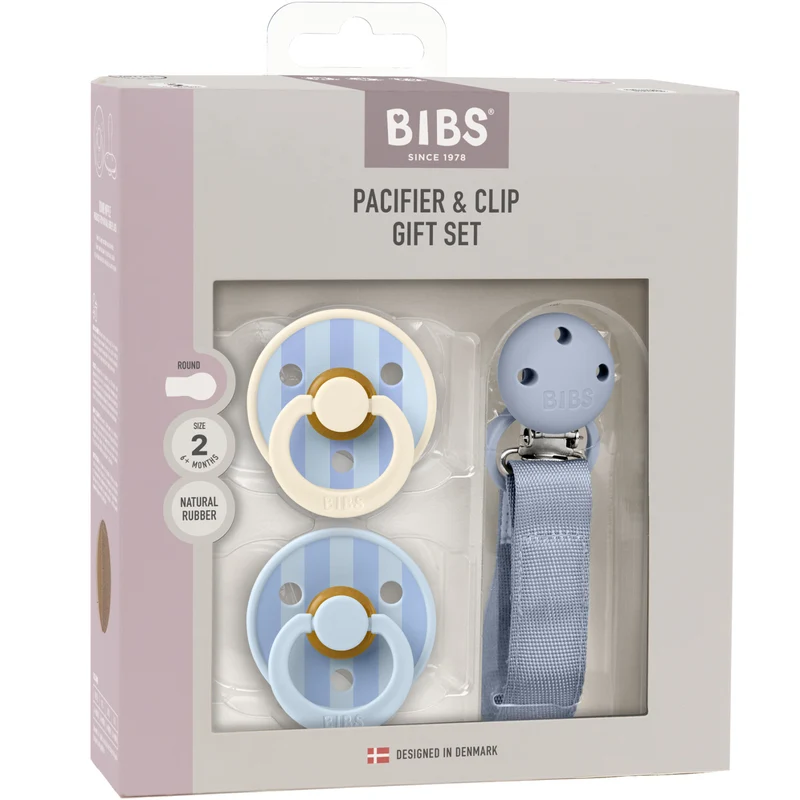 Bibs Dusty Blue Sut & Clip Gift Sæt Pin & Block Latex