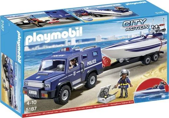 Playmobil City Action 5187 Police Truck With Speed Boat 90 Pcs