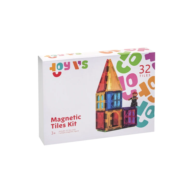 ToyVs Tile Magnets 32 Magnetic Shapes + 1 Magnetic Figure 3D STEM Building Blocks for Ages 3+ Extra Strong Magnets