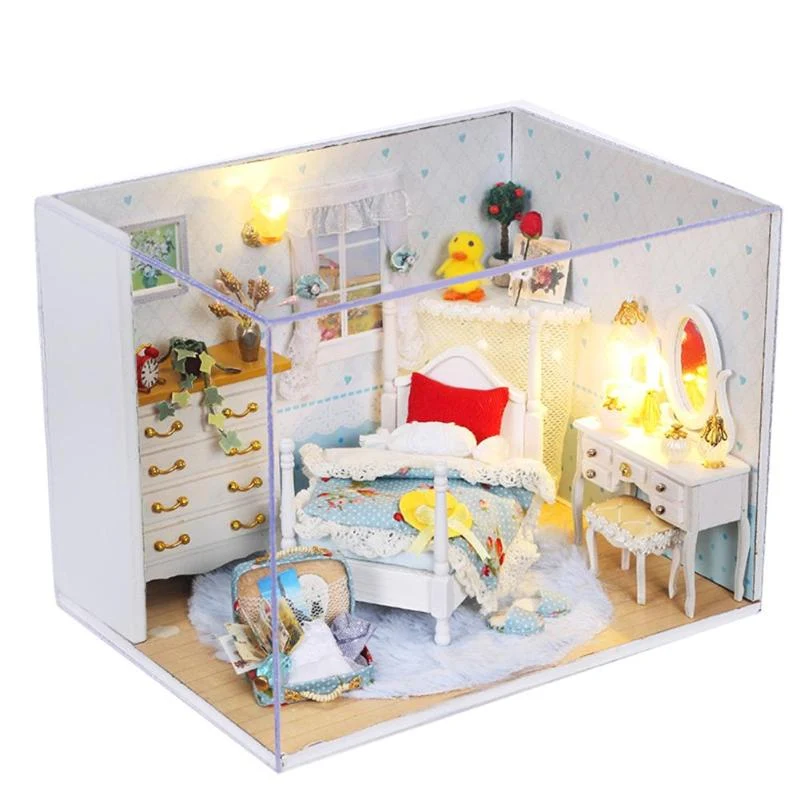 Miniature DIY Dollhouse Furniture Kit Wooden Assemble Doll House Model Toys for Children Christmas Decorations Birthday Gifts