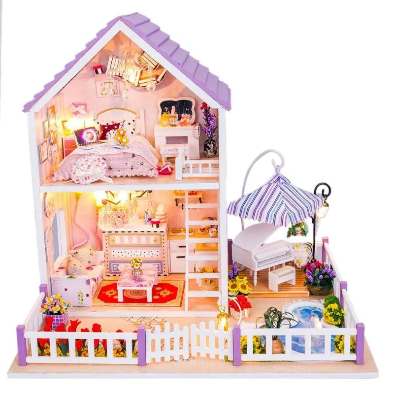 DIY Doll House Furniture Miniature Wooden 3D Dollhouse Craft Villa Model Toys for Children Birthday Gifts