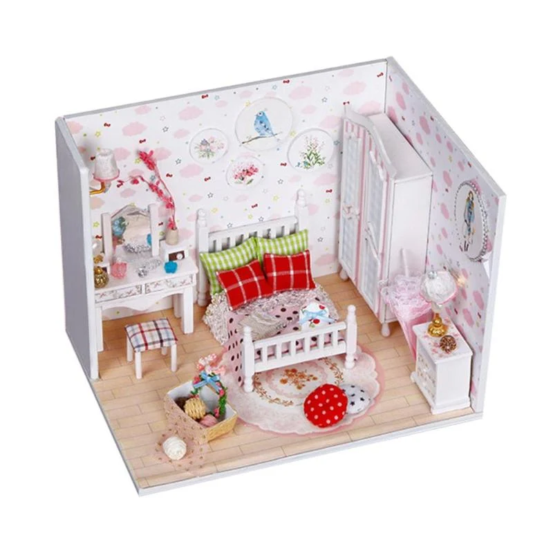 Baby Wooden Miniature Dollhouse Cartoon DIY Sweet Star Dreamlike Doll House Furniture Kit Toys for Children Christmas Decoration