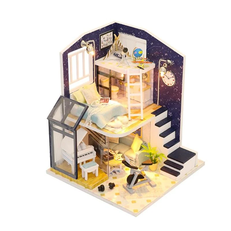 Wooden Dollhouse Toys Assembled Building Toy Miniature Furniture Doll House Handmade House Educational Toys Doll Model for Child