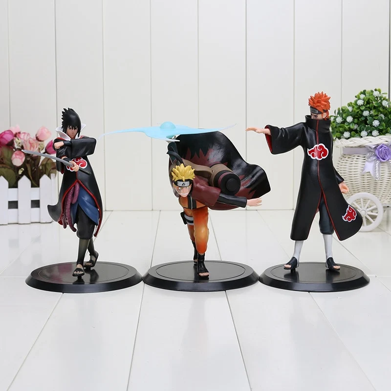 3pcs/set 17-19cm Anime Naruto Action Figure Toys 1set=Uzumaki Naruto + Pain + Uchiha Sasuke PVC Action Figure Model Toys