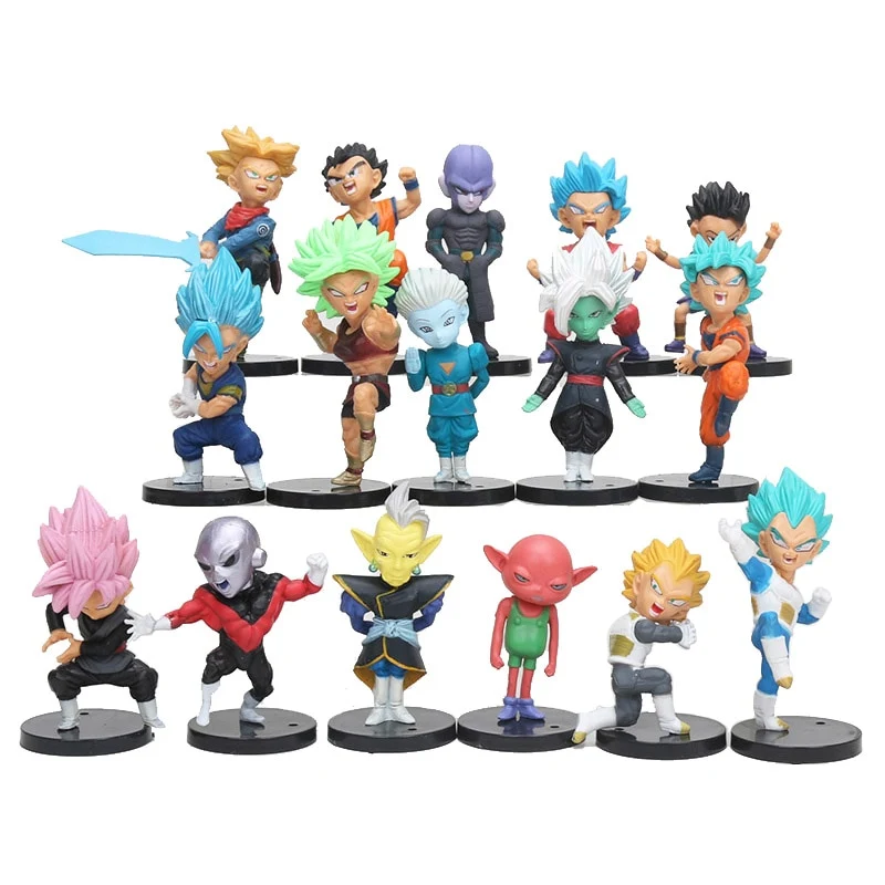 16pcs/set Dragon Ball Super 7cm Chikara no Taikai Son Goku Vegeta Trunks Hitto Cabba Jiren Goku Black Zamasu Action Figure Toys