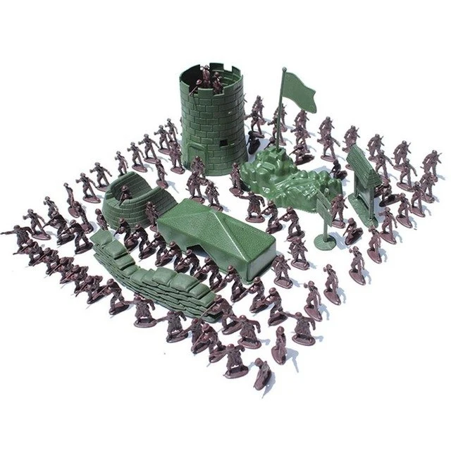100pcs Boys Gift Action Toys Figures High Quality Plastic Military Soldier Suit Model City Gate Tower Sandbag Military Model Set