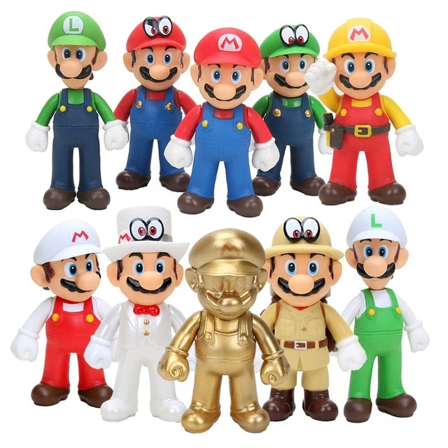 10Pcs Super Mario Bros Odyssey Cappy Mario Luigi Gold Mario Maker Wedding Dress 12CM PVC Action Figure Toy