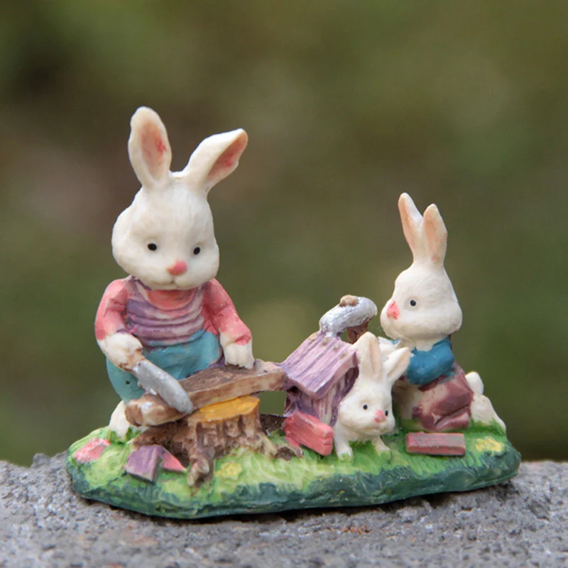 Easter Bunny Resin Rabbit Doll House DIY Ornaments Model Action Figures Classic Toys for Children's Day Gift Birthday Cake Mold