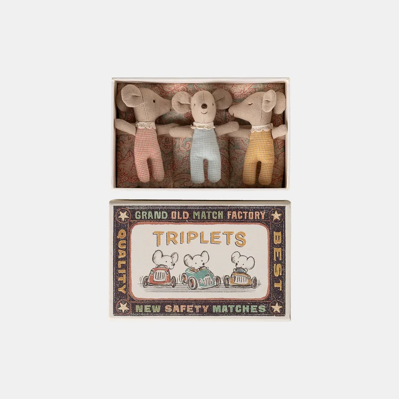 Triplets, baby mice in matchbox - checkers