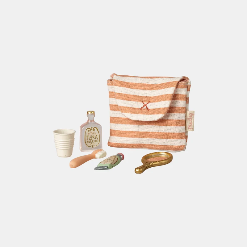 Toothbrush set in bag, mouse, coral stripe