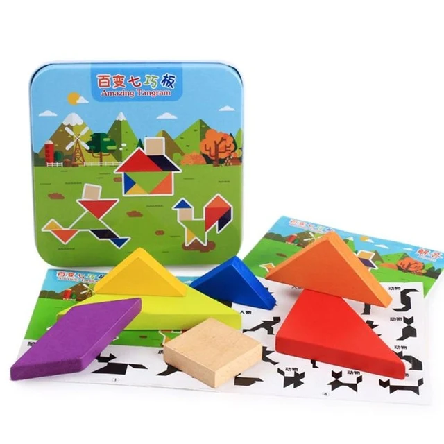Wood Tangram Tetris Game Educational Toy Jigsaw Puzzle Toys for Children