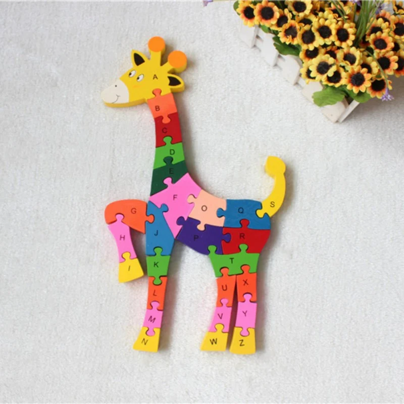 26 pcs 26 letters Jigsaw Puzzle for kids Alphanumeric recognition animals Vehicle wood puzzles children Educational Toys new