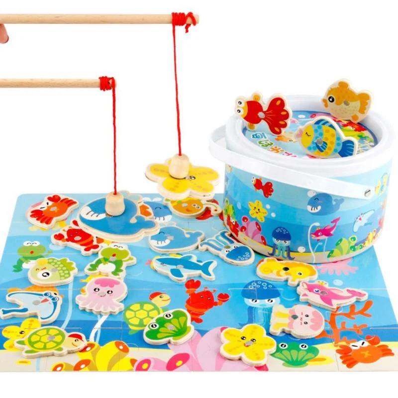 Wooden Kids Magnetic Fishing Game Toys Baby Intellectual Puzzle Jigsaw Toy Educational Outdoor Fun Sport Toy Child Birthday Gift