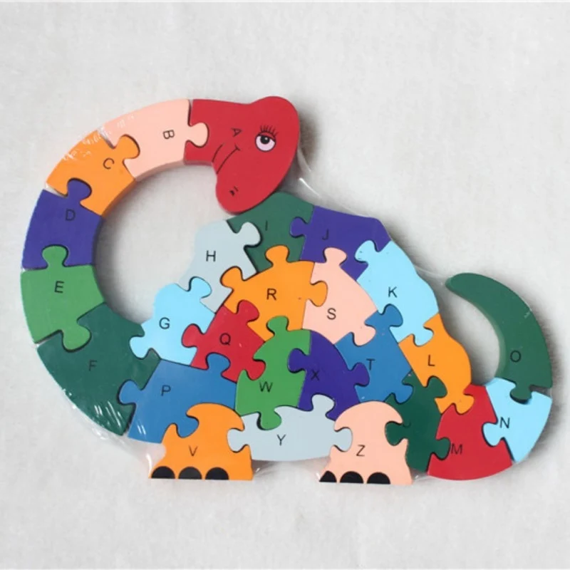 26 pcs 26 letters Jigsaw Puzzle for kids Alphanumeric recognition animals Dinosaur wood puzzles children Educational Toys