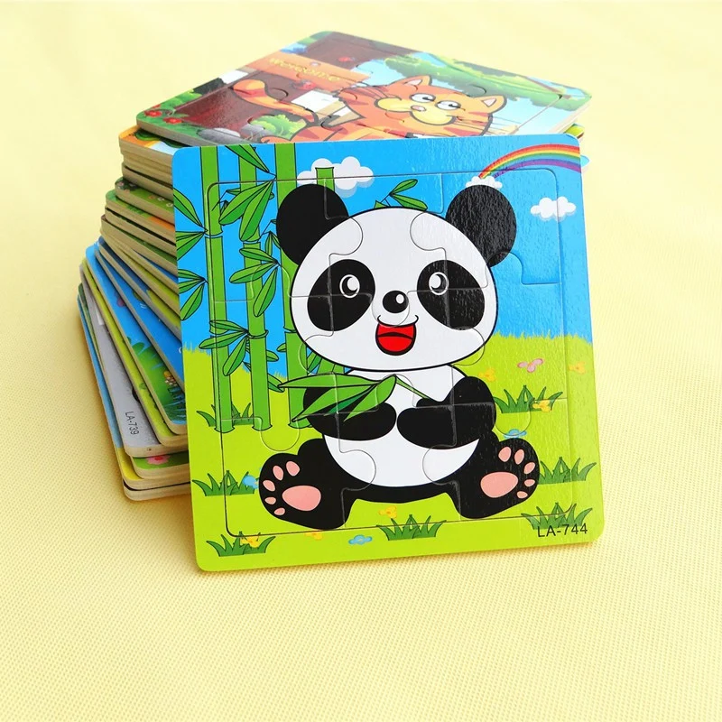 New Design Lovely Kids Wooden Toys Wood Puzzle Puzzle Toys Cartoon Animals Young Children Puzzle Puzzle 9 Pcs