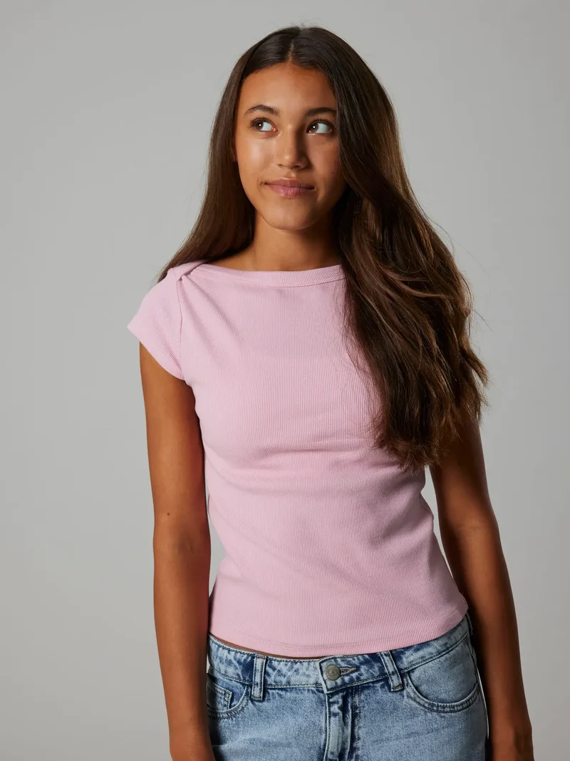Kortärmad Topp Envo med båtringning, rosa
