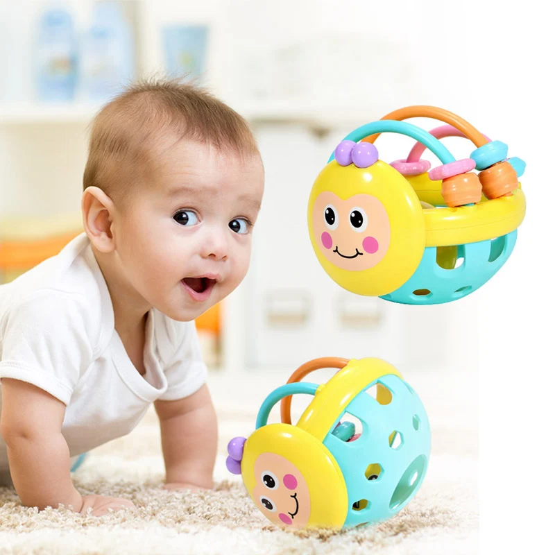 Cute Baby Cartoon Bee Bell Ball Rattle Newborn Kid Hand Knocking Puzzle Toy Funny Educational Mobiles Toys Attetion Training Toy