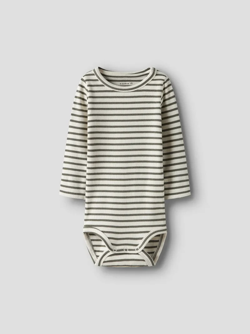 Ribbad randig body Bani - dusty olive