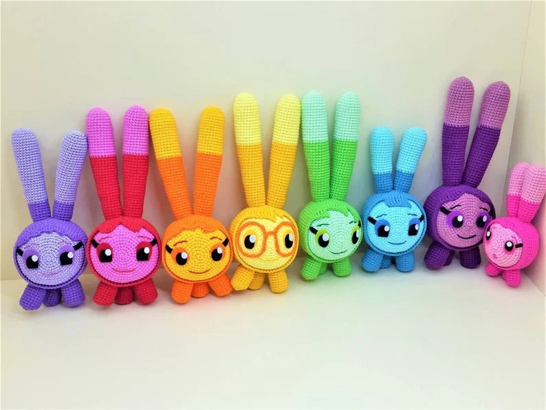 Set of 8 crochet handmade squeaky peepers plushies